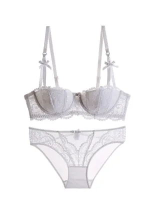 New Vine Jacquard Half Cup Lace Bra Small Chest Gathering Anti Drop Bra Set 