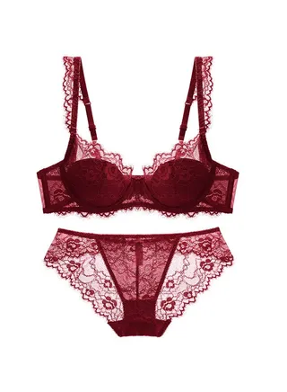 New Vine Jacquard Half Cup Lace Bra Small Chest Gathering Anti Drop Bra Set 