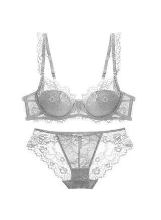 New Vine Jacquard Half Cup Lace Bra Small Chest Gathering Anti Drop Bra Set 