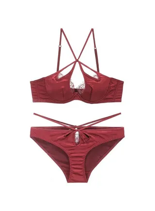 New Vine Jacquard Half Cup Lace Bra Small Chest Gathering Anti Drop Bra Set 