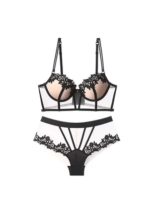 New Vine Jacquard Half Cup Lace Bra Small Chest Gathering Anti Drop Bra Set 