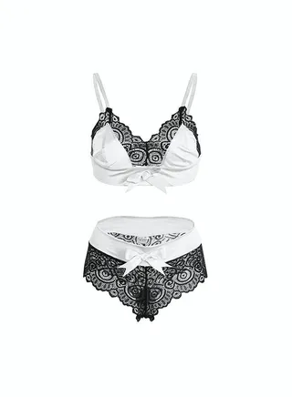 Women's Fashion Bra Suit Lace Splice Underwear Combination Removable Cushion Adjustable Shoulder Strap Set 