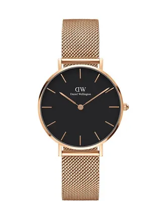 Daniel Wellington Petite Melrose Black Women's Watch 32mm Dial with Rose Gold Stainless Steel Strap DW00100161 