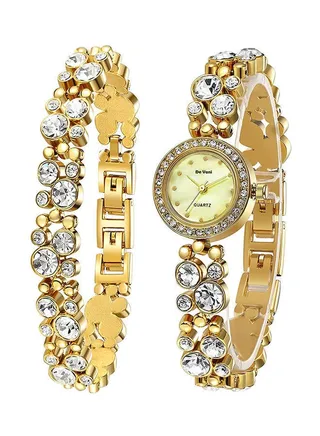 Women's Stone Studded Analog Watch D0097 With Bracelet Set 