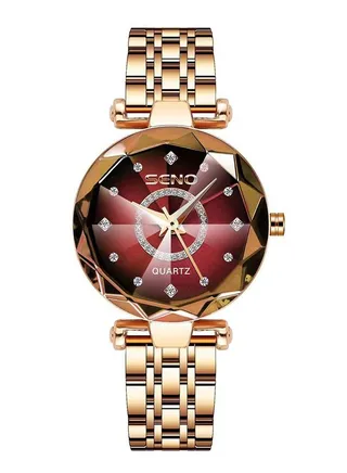 Women's Stainless Steel Waterproof Watch + Cherry Red 