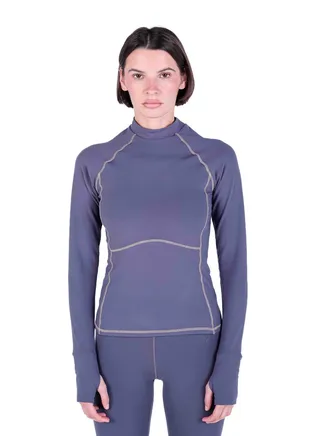 WOMEN CREW NECK SLIM FIT SPORT TOP WITH CONTRAST STITCHES 