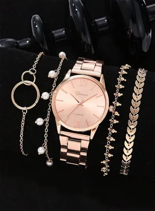 Women's Stainless Steel Analog Watch Set 