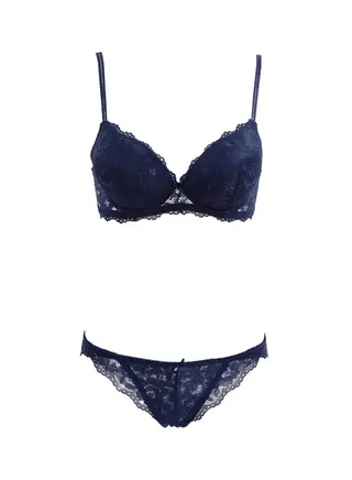 Lace Embroidery Lingerie Set Blue 