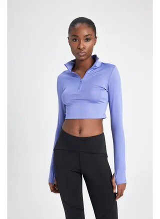 Woman Slim Fit Zip-Up Turtle Neck Knitted Long Sleeve T-Shirt 