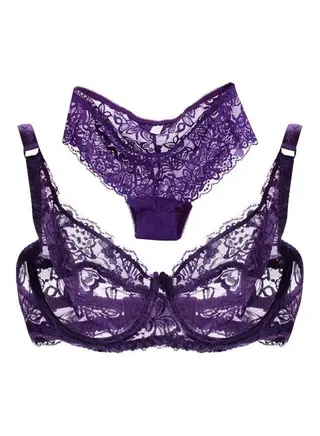 Breathable Bra And Brief Set Purple 