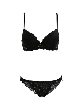 2-Piece Lace Embroidery Lingerie Set Black 
