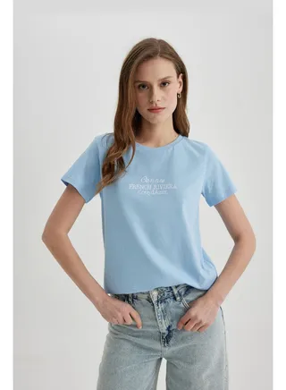 Woman Regular Fit Crew Neck Knitted Short Sleeve T-Shirt 