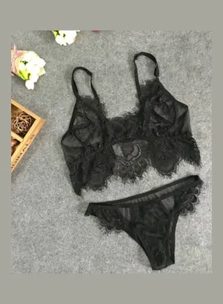 Lace G-String With Bra Nightwear Set Black 