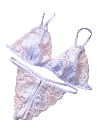 Sheer Lace Underwear Set White 