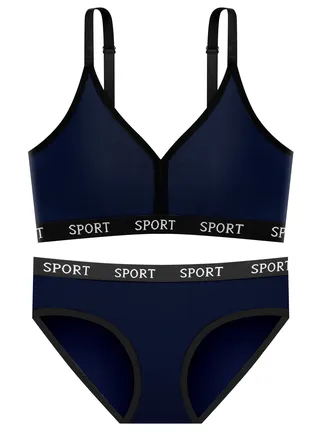 Navy Blue Women's Sports Set Including Wide Briefs and Sports Bra 