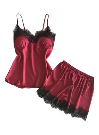 2-Piece Sleepwear Top And Pantie Set Wine Red 