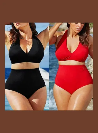 Women's Fashion Summer Two-Piece Padded Swimwear Swimsuit Bikini Bathing Suit Gray & Pink 