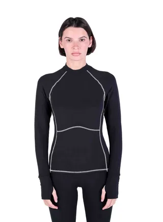 WOMEN CREW NECK SLIM FIT SPORT TOP WITH CONTRAST STITCHES 