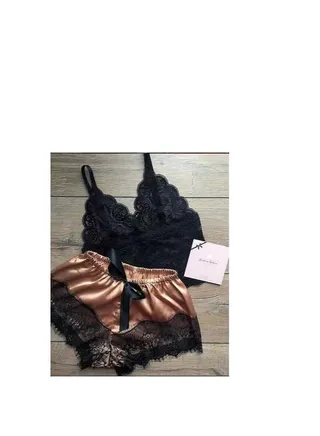 Women Satin Pajama Cami Set Silky Lace Nightwear 2 Piece Lingerie Short Sleepwear. 