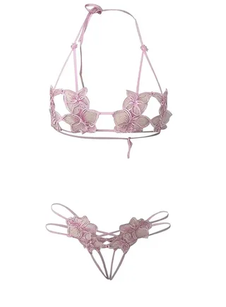 Embroidered Orchid Shape Bra And Panty Underwear Set 