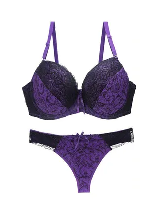 2-Piece Push Up Lace Underwear Set Purple 