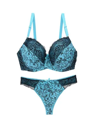 2-Piece Push Up Lace Underwear Set Blue 