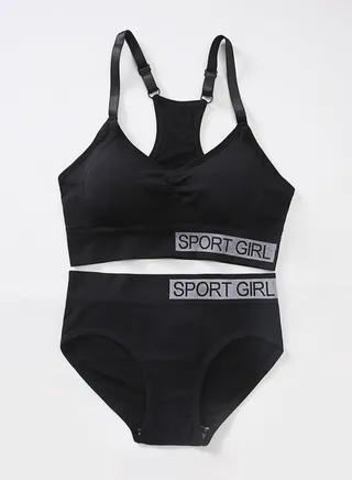 Black Women's Sports Set Including Sports Bra and Briefs 