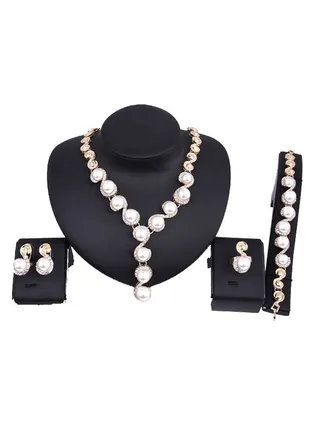 4-Piece Alloy Stone Studded Jewelry Set 