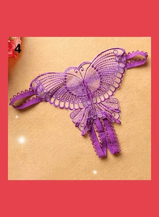 Women Butterfly Thongs G-string V-string Panties Knickers Lingerie Underwear Purple 