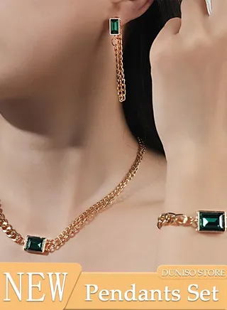 3 Pcs Necklace Earrings Bracelet Jewelry Set Chain Ear Dangle Bridal Evening Dress Accessories for Women 
