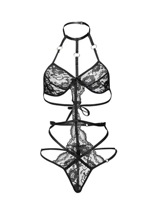 Embroidery Pattern Upmarket Lingerie Set Black 