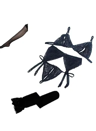 5 Set Floral Lace Open Crotch Play Suit Night Wear And Suspender Underwear Lingerie Set 