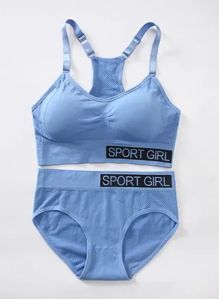 Light Blue Women's Sports Set with Bra and Shorts 
