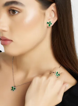 Cz Necklace,Earring & Ring Set