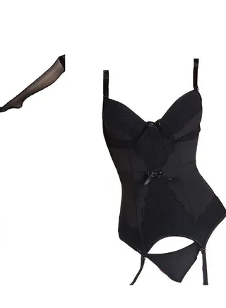 Lace Jumpsuit Connected Suspender And Silky Stockings Lingerie Set 