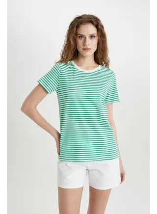 Woman Regular Fit Crew Neck Knitted Short Sleeve T-Shirt 
