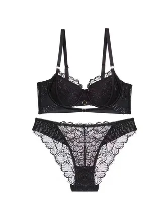 Squality French Bra Lace Bra Set Black 