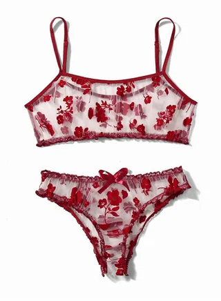 2pcs underwear set flocked mesh underwear 