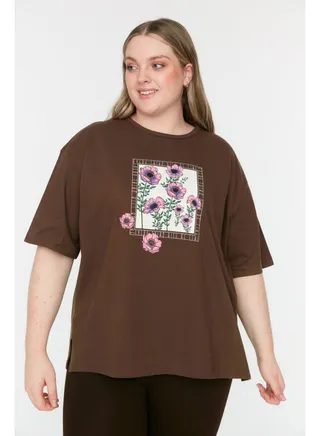 Brown Printed Knitted T-Shirt TBBSS22TS1659 