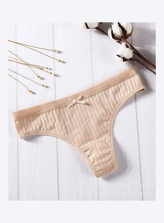 Cotton Briefs G-string Strip Seamless Low Waist Underwear Panties Apricot 