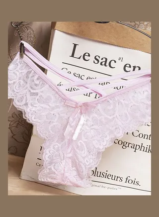 G-string Lace Floral Thin Cross Ribbon Underwear Erotic Briefs Panties Pink 