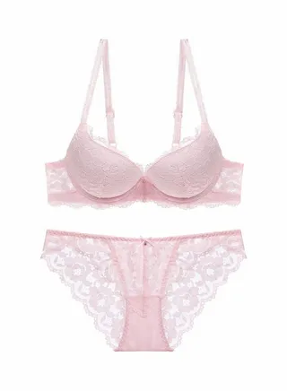 Lace Detail Bra And Brief Set Pink 