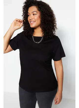 Black Basic Crew Neck Knitted T-Shirt TBBSS22TS0733 