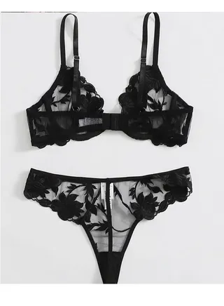 Mesh black underwear panty set 