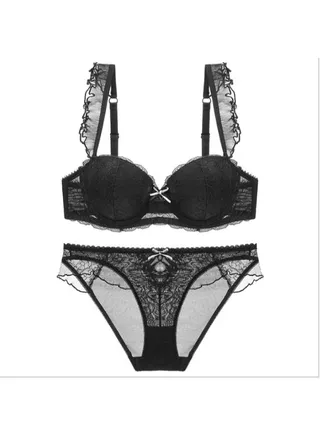 Casual Lace Detail Bra And Brief Set Black 