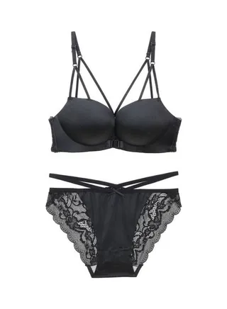 Lace Detail Bra And Brief Set Black 