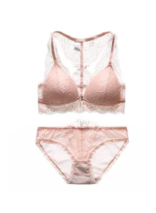 Lace Detail Bra And Brief Set Beige 