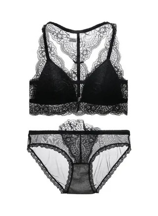 Lace Detail Bra And Brief Set Black 