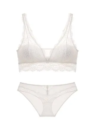 2 Piece Solid Colour Lace Bra And Brief Set White 