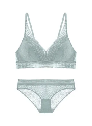 2 Piece Solid Colour Bra And Brief Set Blue 